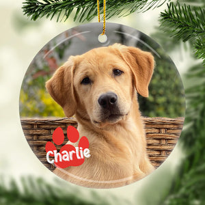 Custom Photo Walk Beside Us Everyday - Memorial Personalized Custom Ornament - Ceramic Round Shaped - Christmas Gift, Sympathy Gift For Pet Owners, Pet Lovers