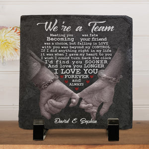 Hold Me Tight And Never Let Go - Couple Personalized Custom Square Shaped Rock Slate - Gift For Husband Wife, Anniversary