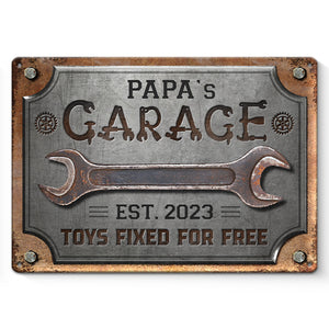 My Papa's Fixing Garage - Family Personalized Custom Home Decor Metal Sign - Father's Day, House Warming Gift For Dad