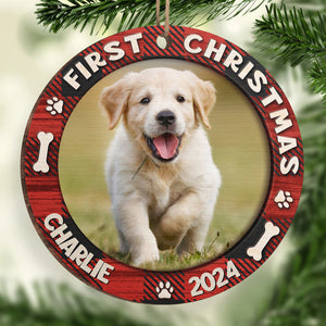 Fur Baby's First Christmas - Personalized Custom Round Shaped Wood Christmas Ornament - Upload Image, Gift For Pet Lovers, Christmas Gift