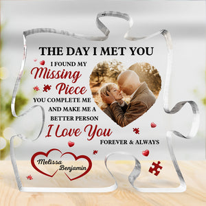 Custom Photo I Found My Missing Piece - Couple Personalized Custom Puzzle Shaped Acrylic Plaque - Gift For Husband Wife, Anniversary