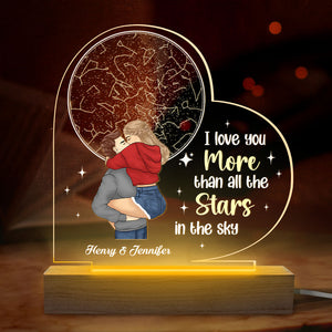 Love You More Than All The Stars - Couple Personalized Custom Heart Shaped 3D LED Light - Gift For Husband Wife, Anniversary