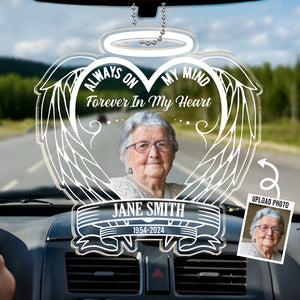 Custom Photo Forever In My Heart - Memorial Personalized Custom Car Ornament - Acrylic Custom Shaped - Sympathy Gift For Family Members