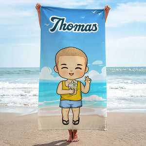 Beach Is The Best Place - Family Personalized Custom Beach Towel - Summer Vacation Gift, Birthday Pool Party Gift For Family Members