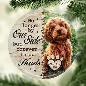 Custom Photo No Longer By Our Side - Memorial Personalized Custom Ornament - Ceramic Round Shaped - Christmas Gift, Sympathy Gift For Pet Owners, Pet Lovers