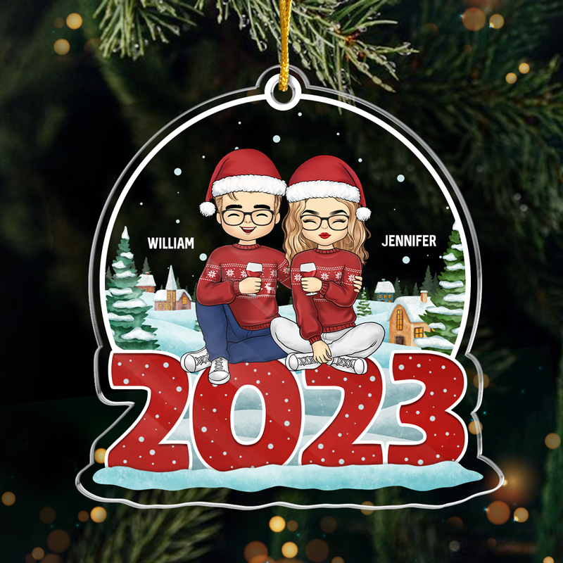 Dating Me Is The Gift This Year - Couple Personalized Custom Ornament - Acrylic Snow Globe Shaped - Christmas Gift For Husband Wife, Anniversary