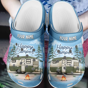 Happy Campers - Camping Personalized Custom Unisex Clogs, Slide Sandals - Gift For Camping Lovers