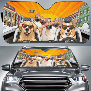 Let's Go Outside And Enjoy - Dog & Cat Personalized Custom Auto Windshield Sunshade, Car Window Protector - Gift For Pet Owners, Pet Lovers