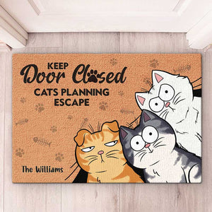 Keep Door Closed, Cats Planning Escape - Cat Personalized Custom Home Decor Decorative Mat - House Warming Gift, Gift for Pet Owners, Pet Lovers