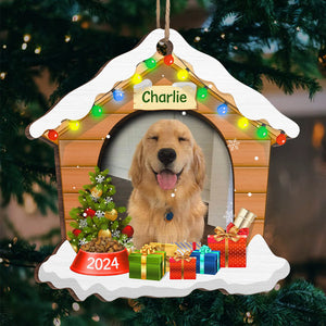 Christmas Dog House - Christmas Is On Its Way - Upload Pet Photo - Personalized Custom House Shaped Wood Christmas Ornament