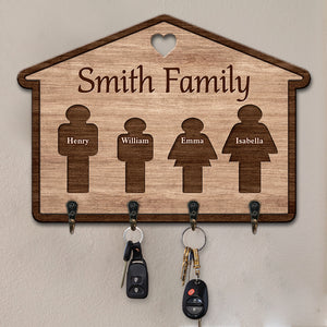Welcome To Our Happy Home - Family Personalized Custom House Shaped Key Hanger, Key Holder - Gift For Family Members