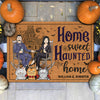 Home Haunted Home - Couple Personalized Custom Home Decor Decorative Mat - Halloween Gift For Husband Wife, Pet Owners, Pet Lovers