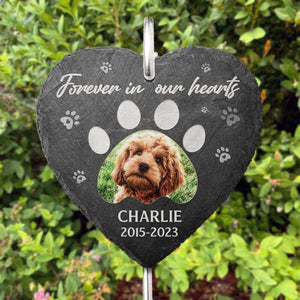 Custom Photo You Left Paw Prints On Our Hearts - Memorial Personalized Memorial Garden Slate & Hook - Sympathy Gift, Gift For Pet Owners, Pet Lovers