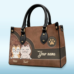 Hot Dogs And Cool Cats - Dog & Cat Personalized Custom Leather Handbag - Gift For Pet Owners, Pet Lovers