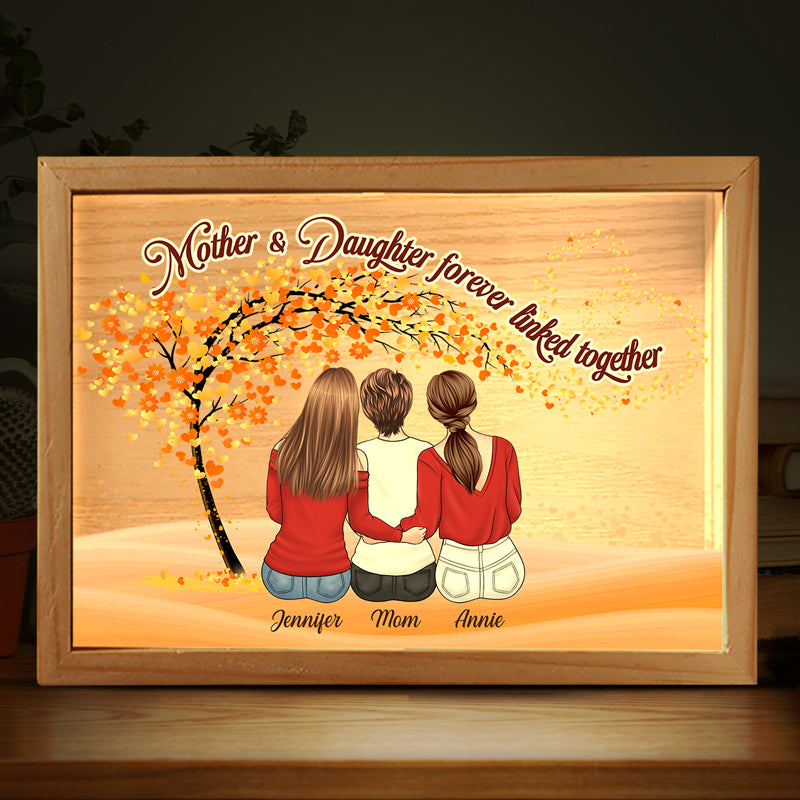 Mother & Daughters, Our Love Knows No Distance - Family Personalized Custom Frame Light Box - Birthday Gift For Mom