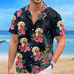 Custom Photo I Live For Summer - Dog & Cat Personalized Custom Unisex Tropical Hawaiian Aloha Shirt - Summer Vacation Gift, Gift For Pet Owners, Pet Lovers