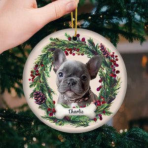 Custom Photo Happy Pawlidays - Memorial Personalized Custom Ornament - Ceramic Round Shaped - Christmas Gift For Pet Owners, Pet Lovers