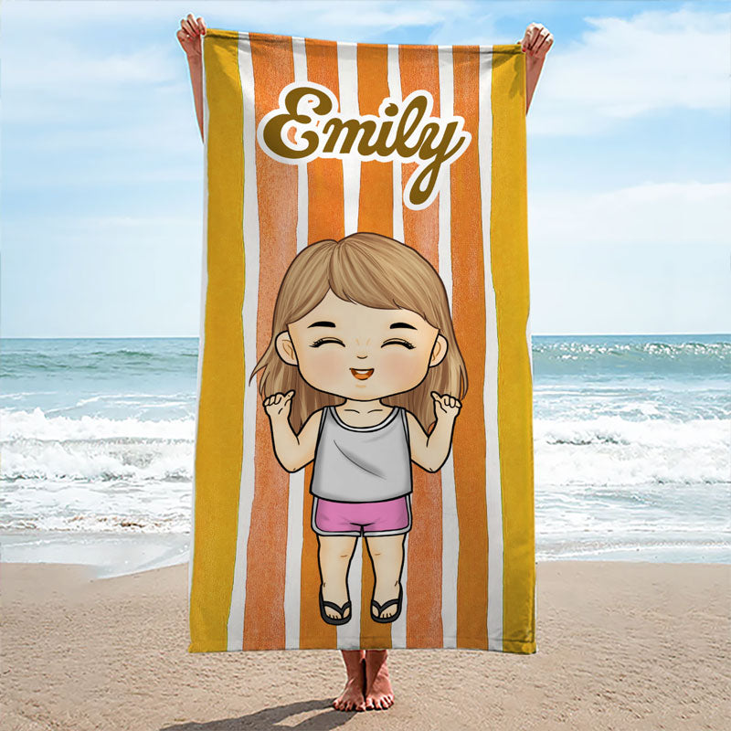 Kid Happy Summer Time - Family Personalized Custom Beach Towel - Summer Vacation Gift, Birthday Pool Party Gift For Family Members