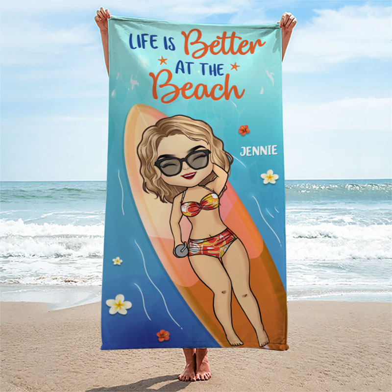 Good Times & Tan Lines - Bestie Personalized Custom Beach Towel - Gift For Best Friends, BFF, Sisters