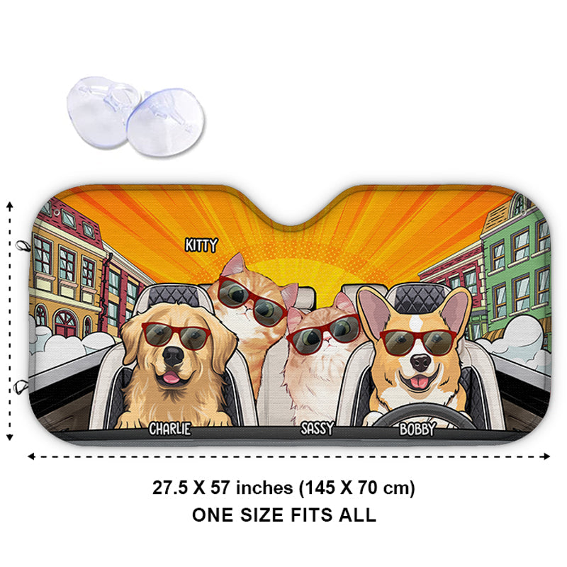 Let's Go Outside And Enjoy - Dog & Cat Personalized Custom Auto Windshield Sunshade, Car Window Protector - Gift For Pet Owners, Pet Lovers