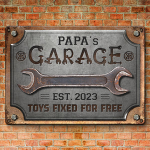 My Papa's Fixing Garage - Family Personalized Custom Home Decor Metal Sign - Father's Day, House Warming Gift For Dad