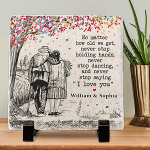 Never Stop Saying I Love You - Couple Personalized Custom Square Shaped Rock Slate - Gift For Husband Wife, Anniversary