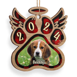 Angel Wings For Our Beloved Pets - Upload Pet Photo - Personalized Custom Paw Shaped Wood Christmas Ornament