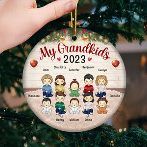 My Grandkids Are My Favorite - Family Personalized Custom Ornament - Ceramic Round Shaped - Christmas Gift For Family Members