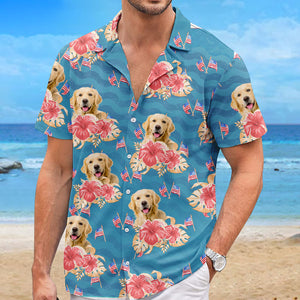 Custom Photo Ready For Summer - Dog & Cat Personalized Custom Unisex Patriotic Tropical Hawaiian Aloha Shirt - Independence Day, 4th Of July, Summer Vacation Gift, Gift For Pet Owners, Pet Lovers