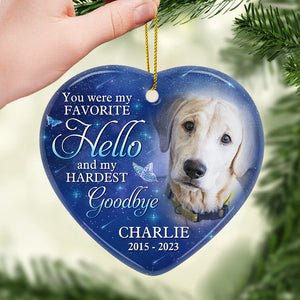 Custom Photo A Big Piece Of My Heart Lives In Heaven - Memorial Personalized Custom Ornament - Ceramic Heart Shaped - Christmas Gift, Sympathy Gift For Pet Owners, Pet Lovers