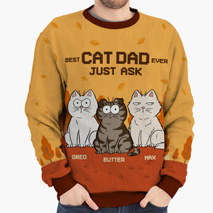 Best Cat Dad Ever Just Ask - Cat Personalized Custom Ugly Sweatshirt - Unisex Wool Jumper - Autumn Fall Gift For Pet Owners, Pet Lovers