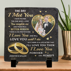 Custom Photo Happily Ever After - Couple Personalized Custom Square Shaped Rock Slate - Gift For Husband Wife, Anniversary