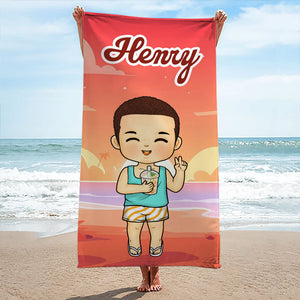 Beach Is The Best Place - Family Personalized Custom Beach Towel - Summer Vacation Gift, Birthday Pool Party Gift For Family Members