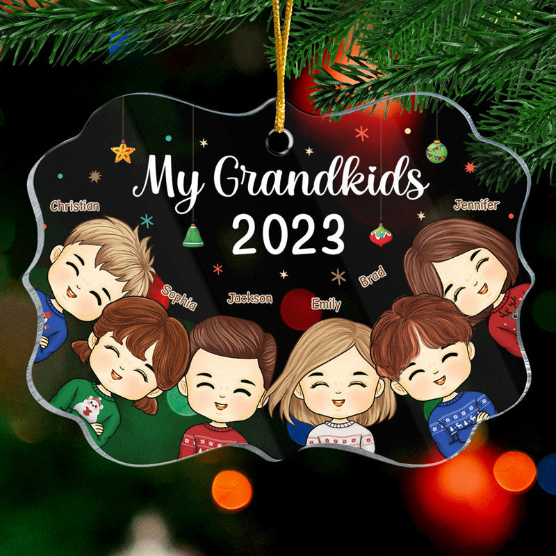 Grandkids Make My Heart Happy - Family Personalized Custom Ornament - Acrylic Benelux Shaped - Christmas Gift For Family Members