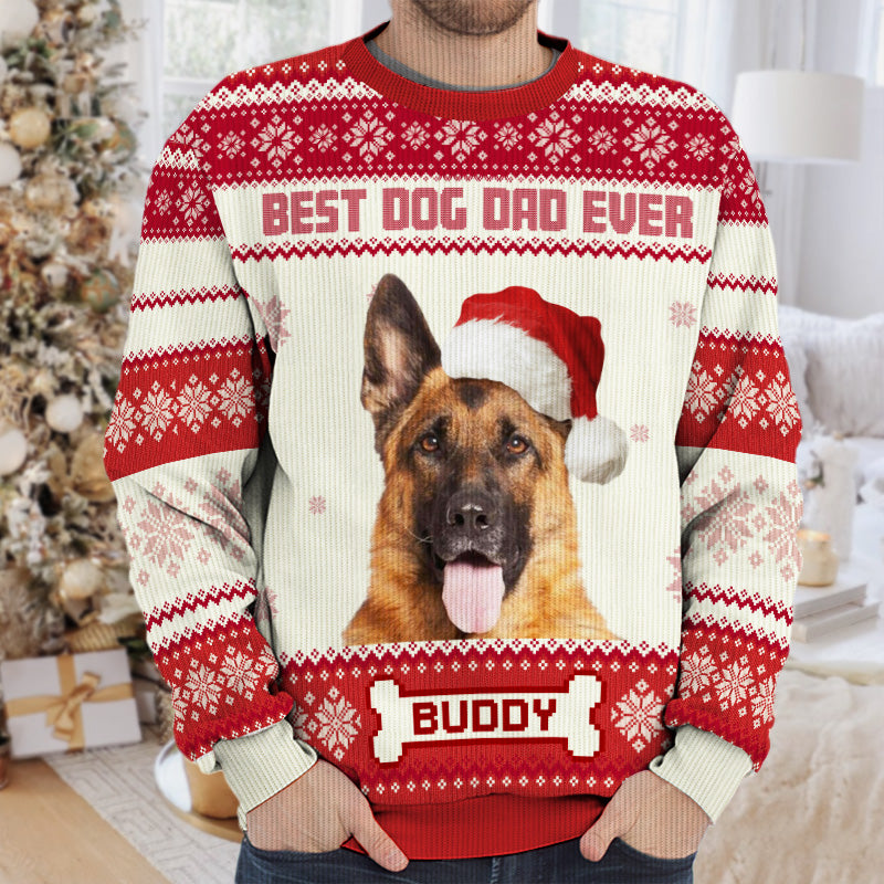 Custom Photo World's Best Dog Mom - Dog Personalized Custom Ugly Sweatshirt - Unisex Wool Jumper - Christmas Gift For Pet Owners, Pet Lovers