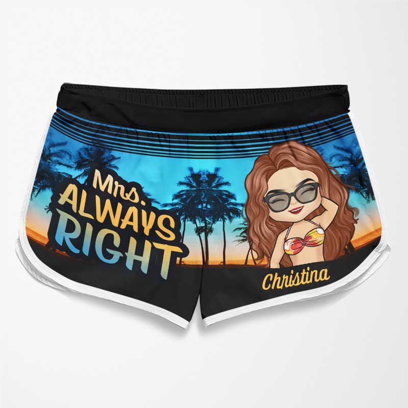 Mr Right & Mrs Always Right - Funny Personalized Custom Tropical Hawaiian Aloha Couple Beach Shorts - Summer Vacation Gift, Birthday Party Gift For Husband Wife