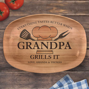 Everything Tastes Better When Grandpa Grills It - Family Personalized Custom Platter - Father's Day. Birthday Gift For Grandpa, Dad