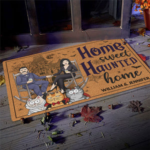 Home Haunted Home - Couple Personalized Custom Home Decor Decorative Mat - Halloween Gift For Husband Wife, Pet Owners, Pet Lovers