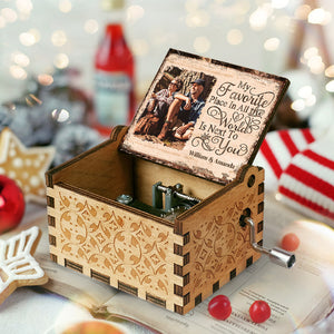 3.7" Custom Photo My Favorite Place Is Next To You - Couple Personalized Custom Music Box - Gift For Husband Wife, Anniversary