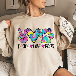 Peace Love Dogs - Dog Personalized Custom Unisex Sweatshirt With Design On Sleeve - Gift For Pet Owners, Pet Lovers