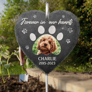 Custom Photo You Left Paw Prints On Our Hearts - Memorial Personalized Memorial Garden Slate & Hook - Sympathy Gift, Gift For Pet Owners, Pet Lovers
