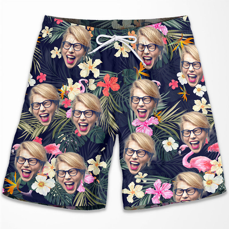 Custom Photo Tropical Island - Personalized Couple Beach Shorts - Gift For Couples, Husband Wife