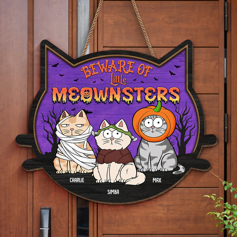 Beware Of Cute Little Meownsters - Cat Personalized Custom Shaped Home Decor Wood Sign - Halloween Gift For Pet Owners, Pet Lovers