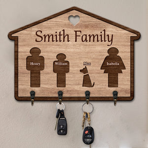 Welcome To Our Happy Home - Family Personalized Custom House Shaped Key Hanger, Key Holder - Gift For Family Members