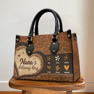 Nana's Getaway Bag - Family Personalized Custom Leather Handbag - Birthday Gift For Grandma