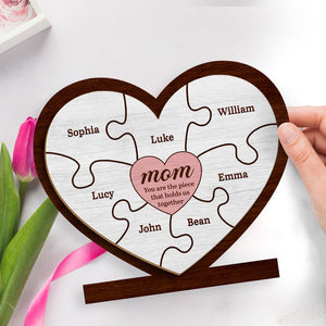 We Love You To Pieces - Family Personalized Custom 2-Layered Wooden Plaque With Stand - House Warming Gift For Mom