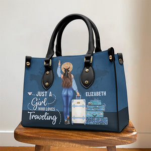 Just A Girl Who Loves Traveling - Travel Personalized Custom Leather Handbag - Gift For Travel Lovers