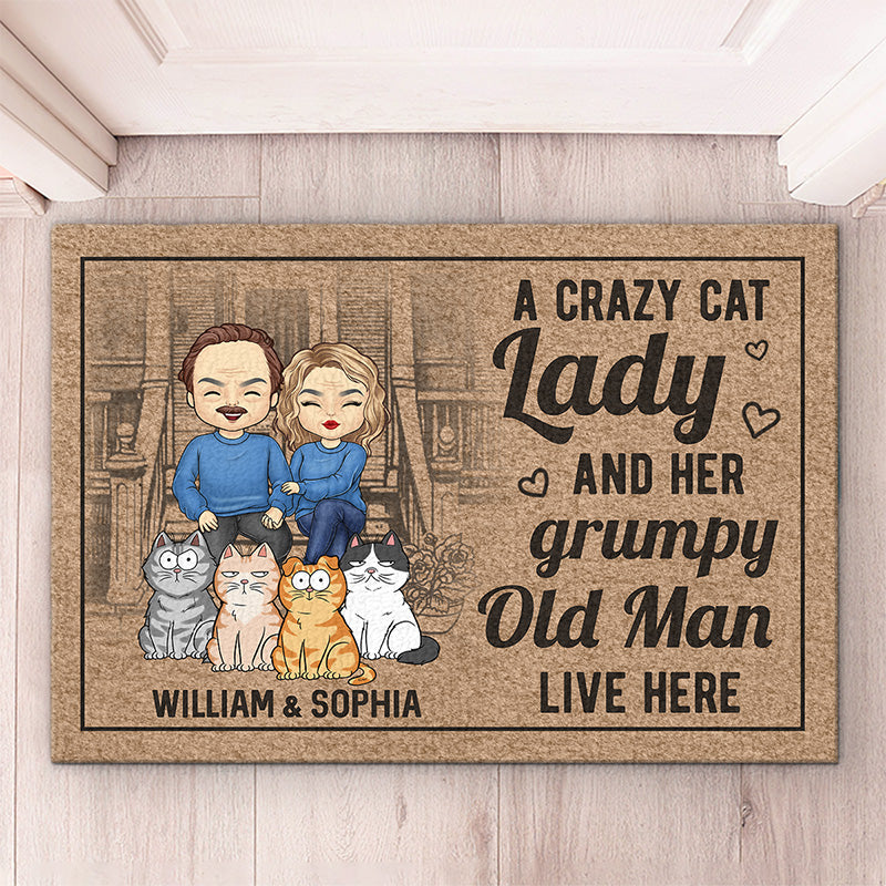 You Me And The Cats - Couple Personalized Custom Home Decor Decorative Mat - Gift For Husband Wife, Pet Owners, Pet Lovers