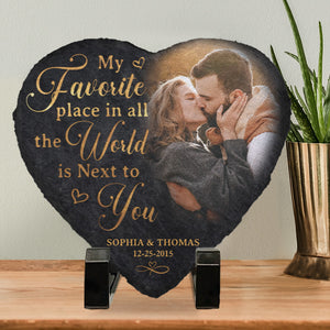 Custom Photo Oh My Darling I Love You So - Couple Personalized Custom Heart Shaped Rock Slate - Gift For Husband Wife, Anniversary