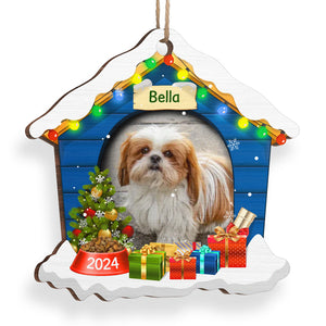 Christmas Dog House - Christmas Is On Its Way - Upload Pet Photo - Personalized Custom House Shaped Wood Christmas Ornament